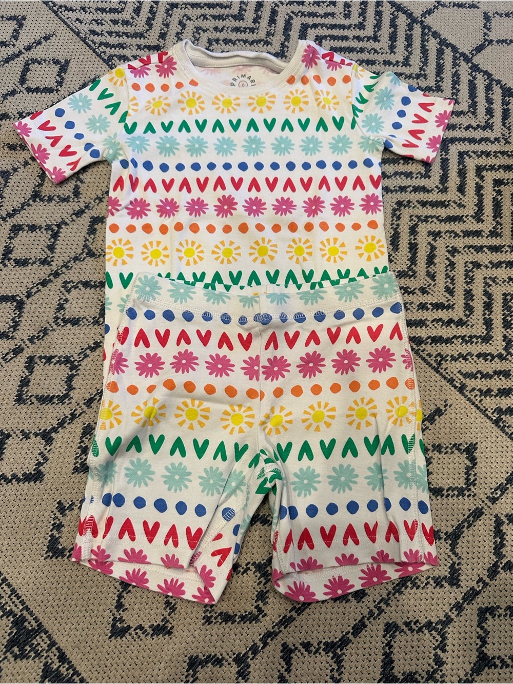Primary Rainbow Floral Stripe Kids Short Pajama Set